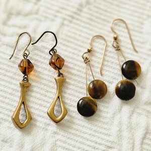 Beauty with Brown 2 Pair Gold Tone Earrings-One is from Chicos